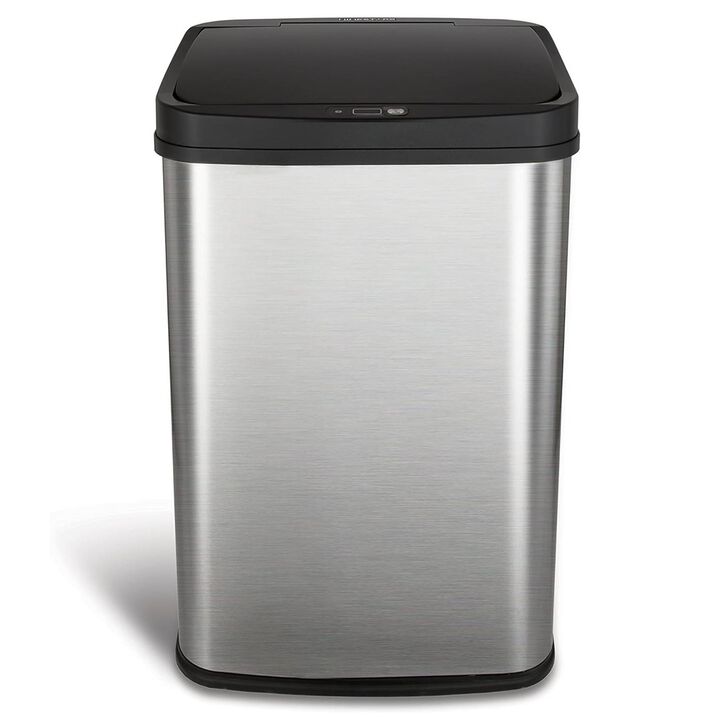 Hivvago Silver/Black 13 Gallon Stainless Steel Kitchen Trash Can with Motion Sensor Lid