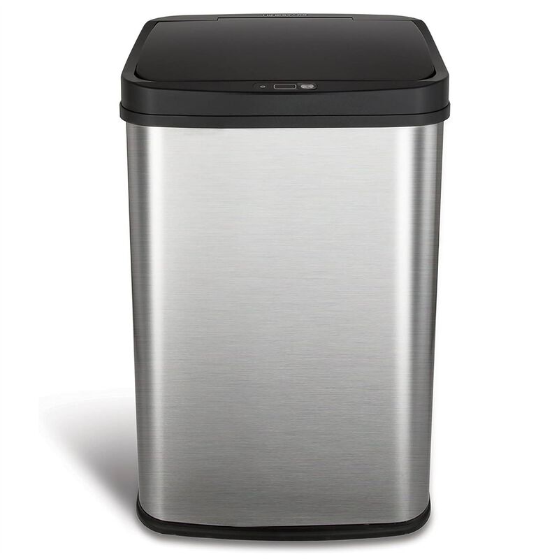 Hivvago Silver/Black 13 Gallon Stainless Steel Kitchen Trash Can with Motion Sensor Lid