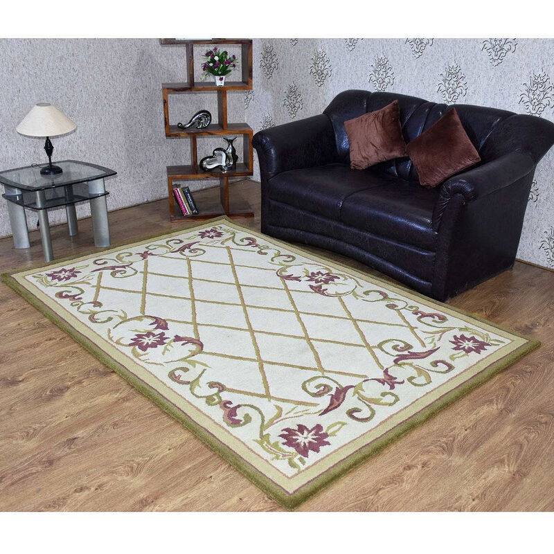 RUGSOTIC CARPETS HAND TUFTED WOOL ECO-FRIENDLY AREA RUGS  - 5'x7'6'', Rectangle Shape, Cream, Floral Modern Design, High Pile Thick Handmade Anti Skid Area Rugs for Living Room, Bed Room (K03160)