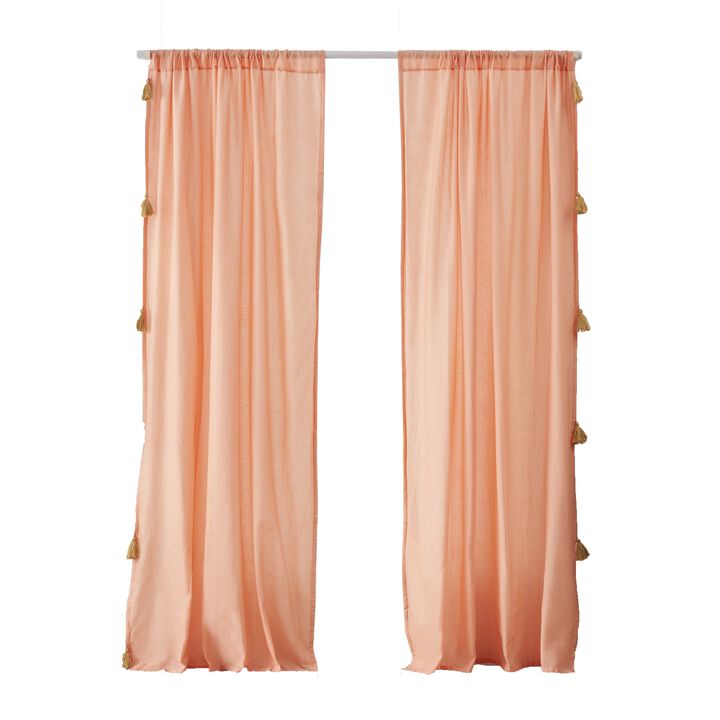 Xumi 4 Piece Window Curtain, 2 Panels with Tie Backs, Coral Pink Finish - Benzara