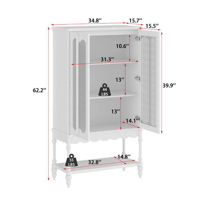 FUFU&GAGA Elegant White Wooden Bookcase – 2 Glass Doors & Open Shelf Storage, Sturdy MDF Cabinet for Home & Office (34.8" W x 15.7" D x 62.2" H),White