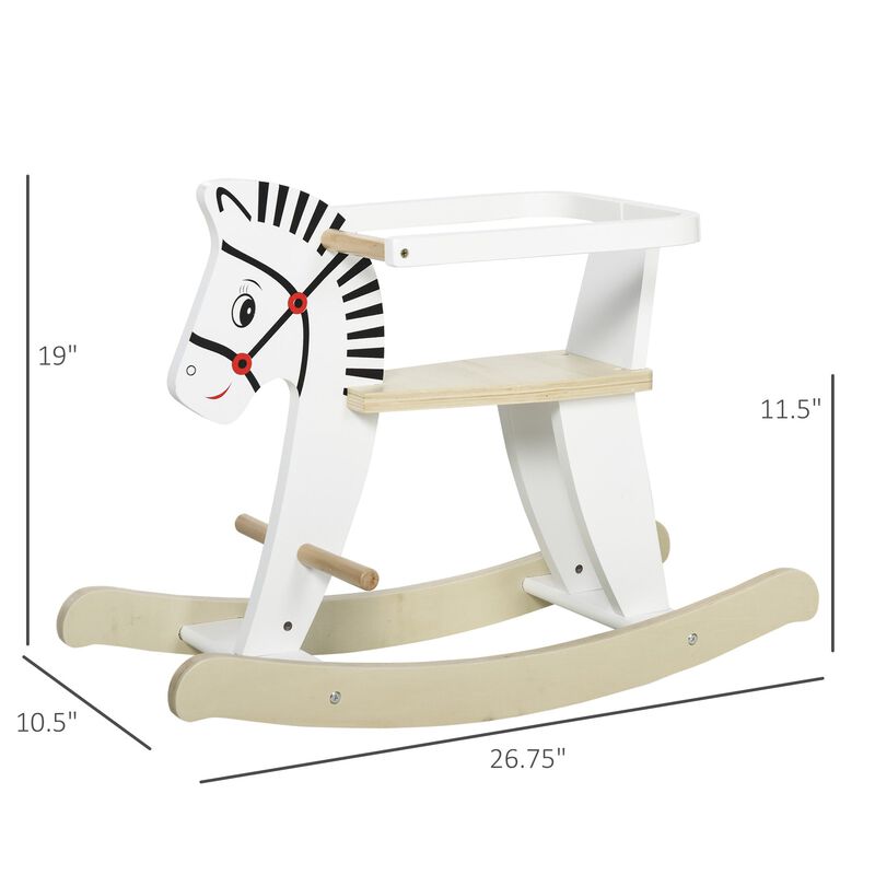 White Toddler Rocker: Wooden Horse with Safety Bar for 1-3 Years