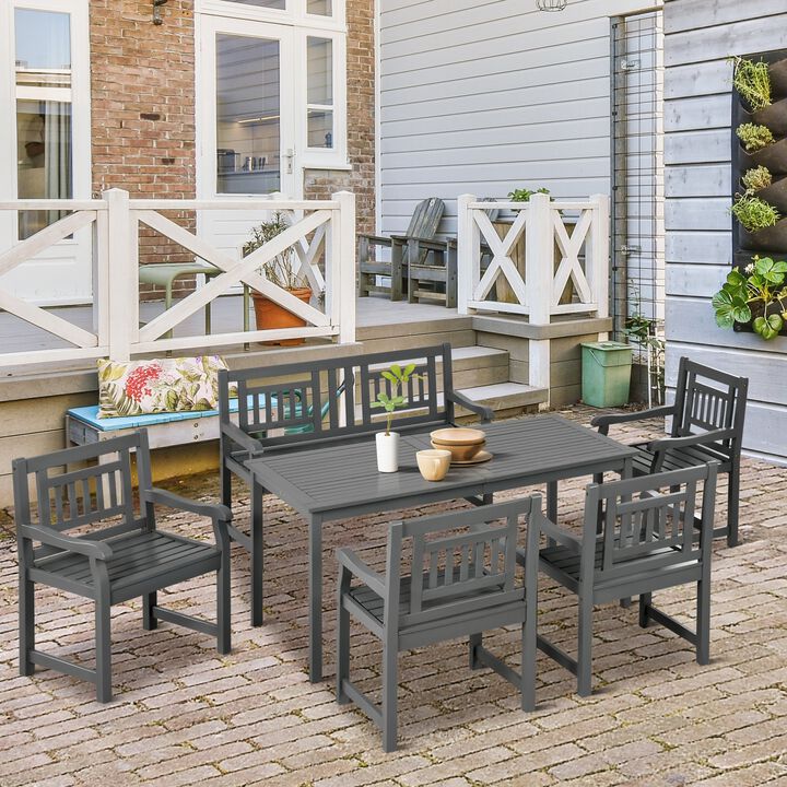 Dark Gray Alfresco Dining: 6-Piece Wood Table and Chairs Set
