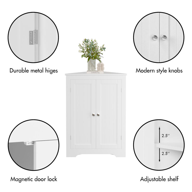 Freestanding Floor Corner Cabinet with 2 Doors and Adjustable Shelves