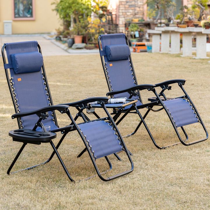 Blue Poolside Comfort: 3-Piece Zero Gravity Lounger Set with Table