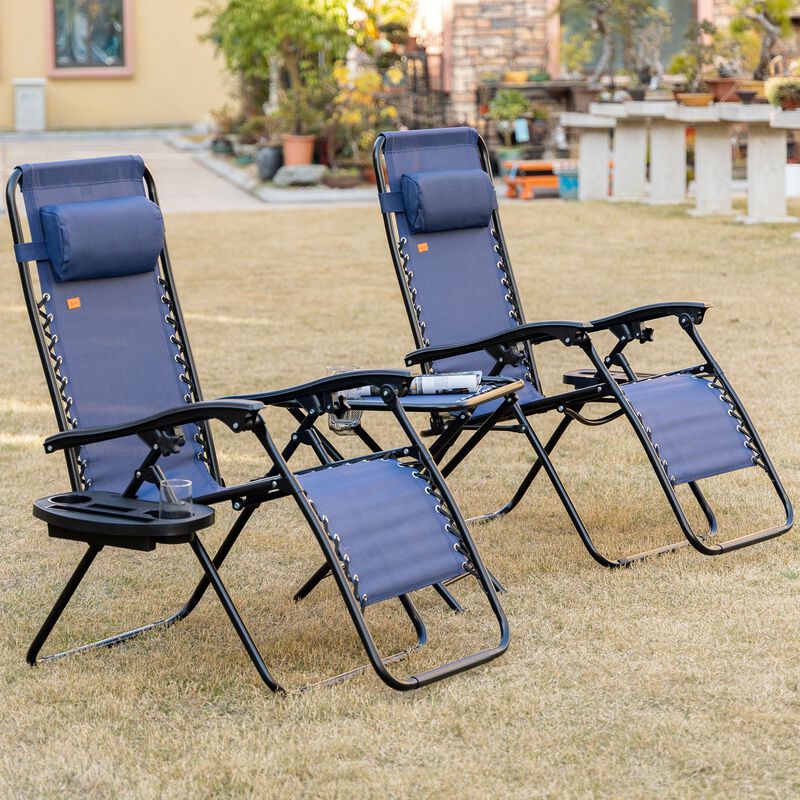 Blue Poolside Comfort: 3-Piece Zero Gravity Lounger Set with Table