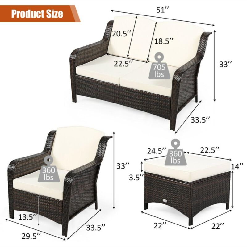 Hivvago 5 Pieces Patio Rattan Sofa Set with Cushion and Ottoman