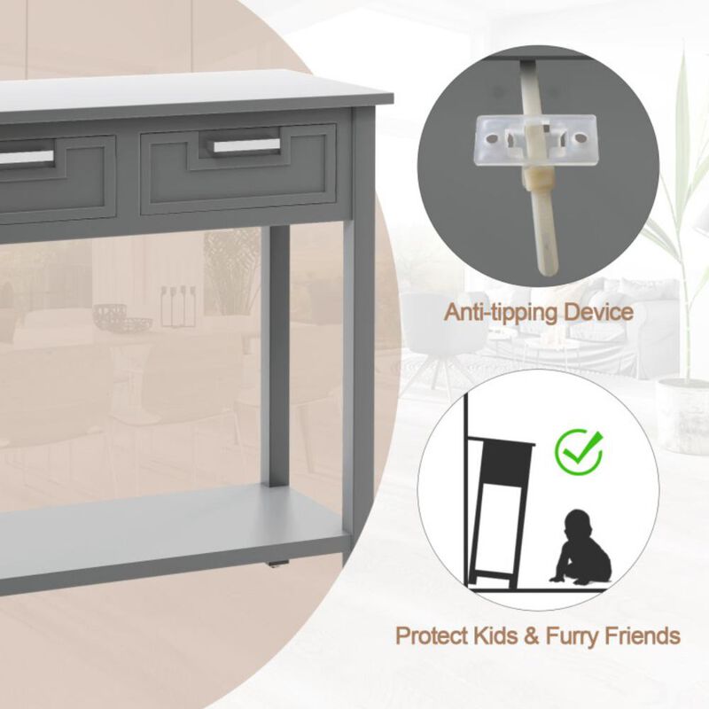 Hivvago Narrow Console Table with Drawers and Open Storage Shelf