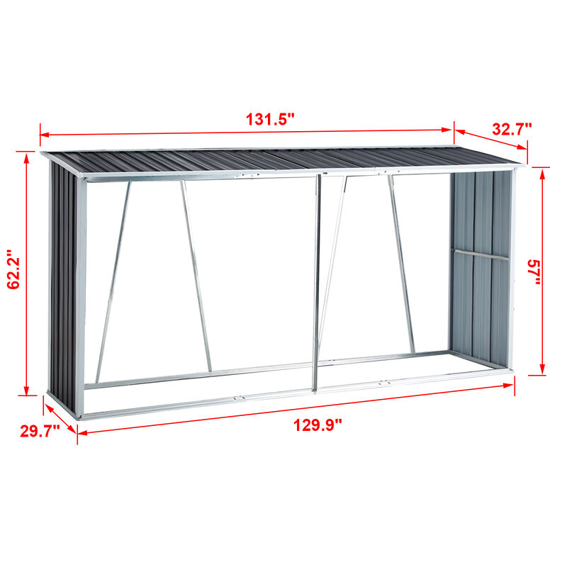 Streamdale Outdoor Graynized Steel Firewood Rack with Roof, 129.9"