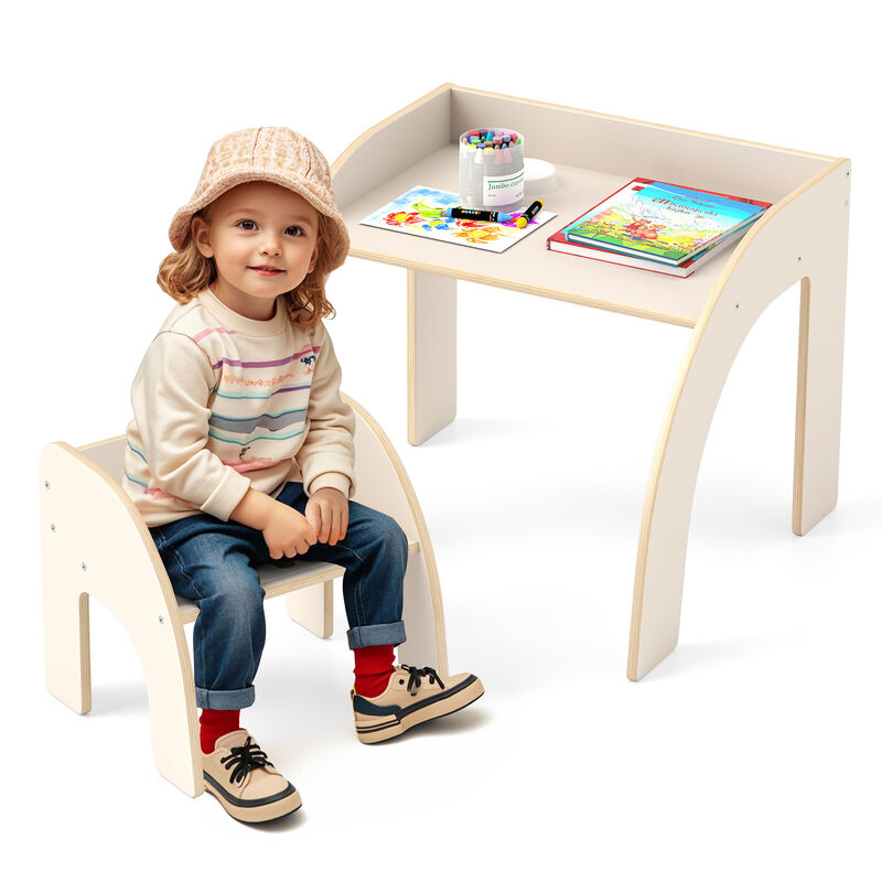 Kids Table and Chair Set with Wide Tabletop and Curved Edges for Kids Room