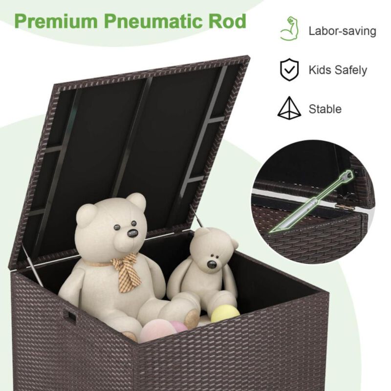 Hivvago 72 Gallon Rattan Outdoor Storage Box with Zippered Liner and Solid Pneumatic Rod