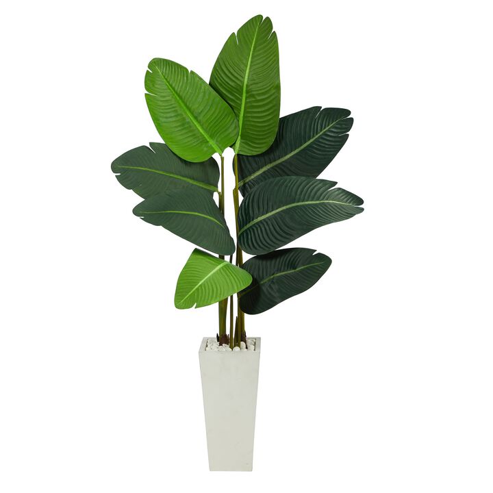 Hivvago 4.5 Feet Travelers Palm Artificial Tree in White Planter