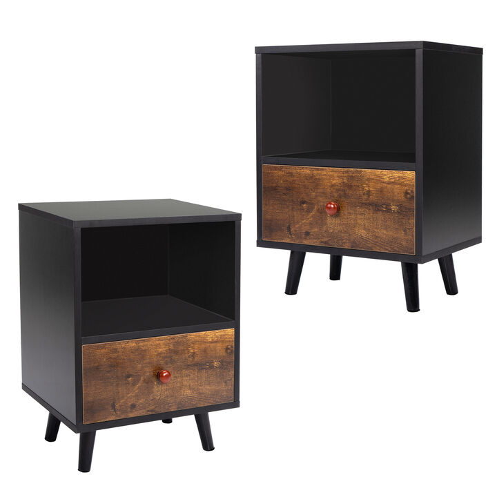 Jaxpety Single Drawer Nightstand 2pcs White