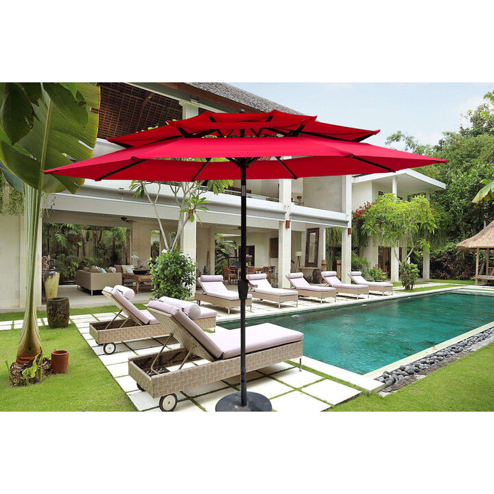 9FT 3-Tiers Outdoor Patio Umbrella With Crank And Tilt And Wind Vents For Garden Backyard