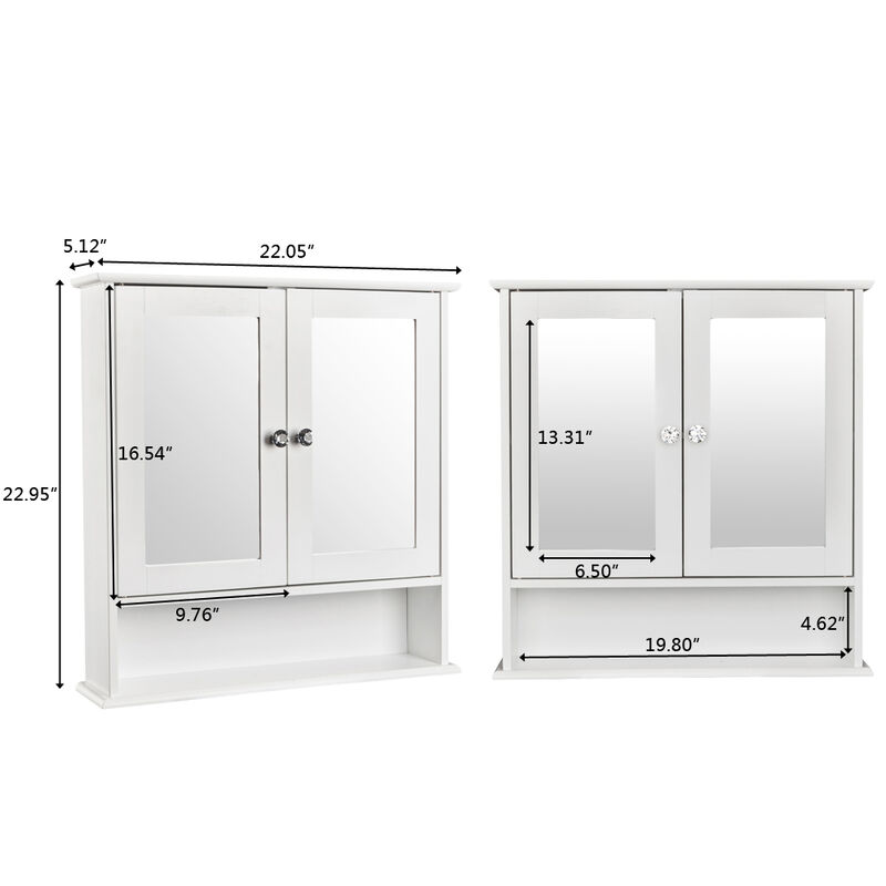 Double Door Mirror Bathroom Storage Cabinet, Wall-Mounted Organizer for Home