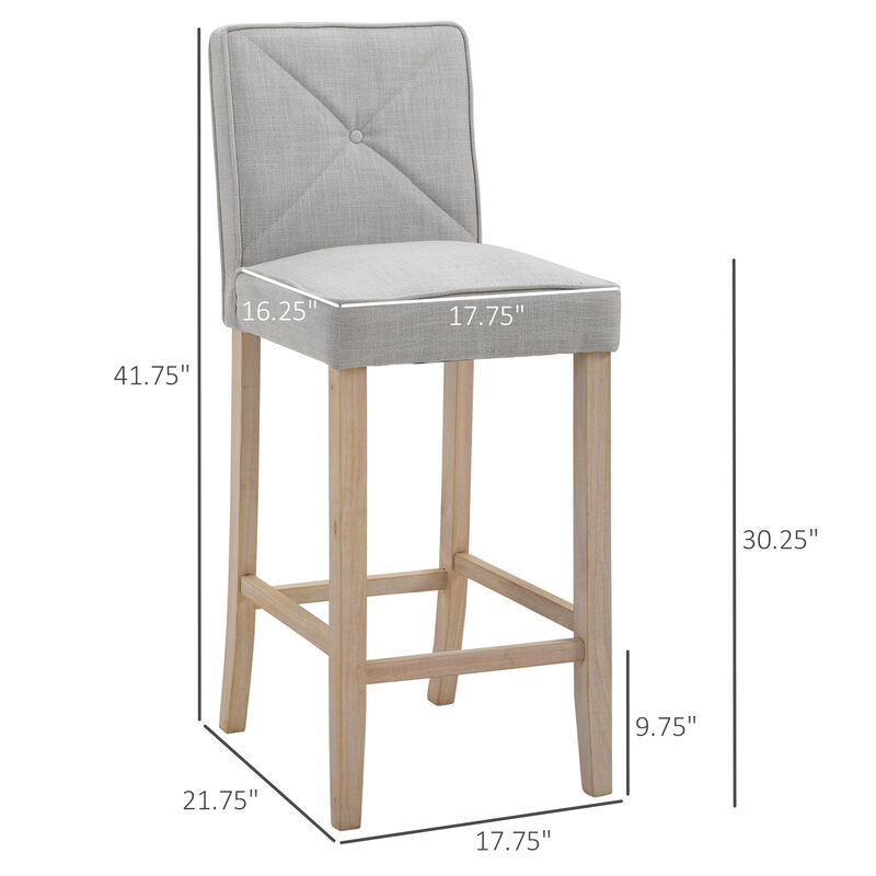 2 PCs Bar Stools Dining Chair w/ Footrest, Solid wood leg Home Pub,Beige