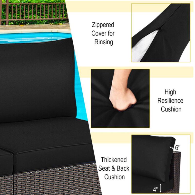 Hivvago 2 Pieces Patio Rattan Armless Sofa Set with 2 Cushions and 2 Pillows