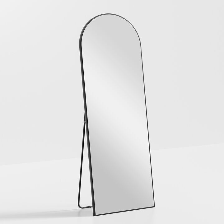 71*24in Arched Black Rectangle Wood Framed Full-length Mirror with Stand
