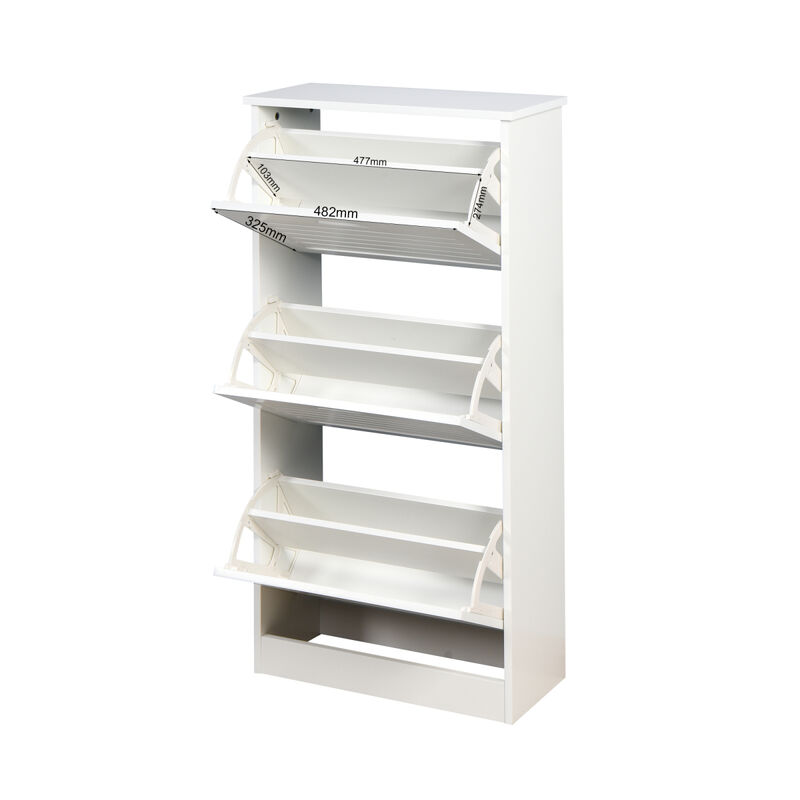 White Wooden Shoe Cabinet with 3 Flip Doors