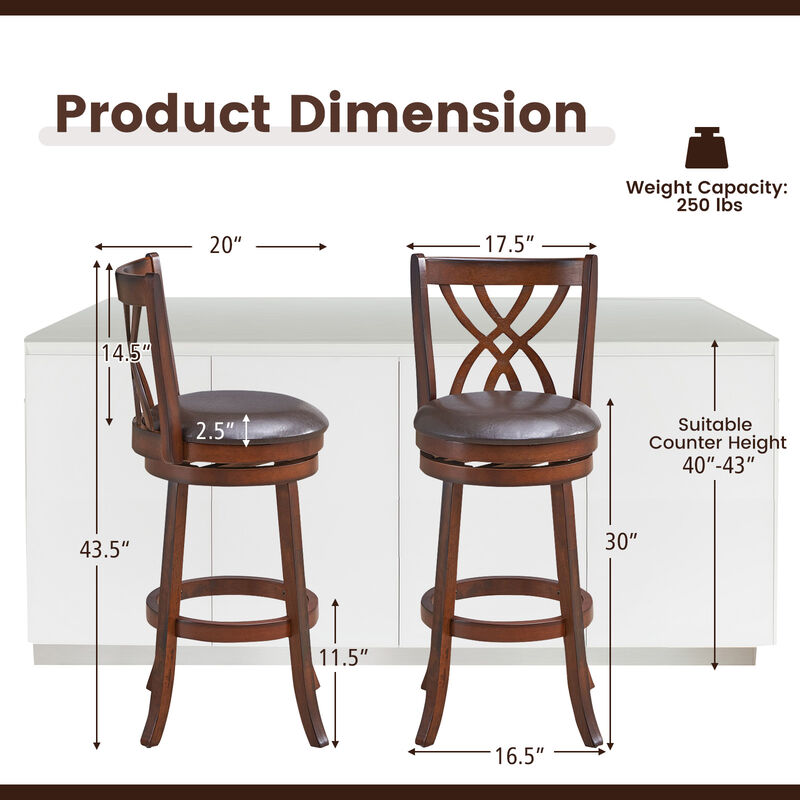 360� Swivel Counter Height Chairs with PU Leather Cushioned Seat and Footrests