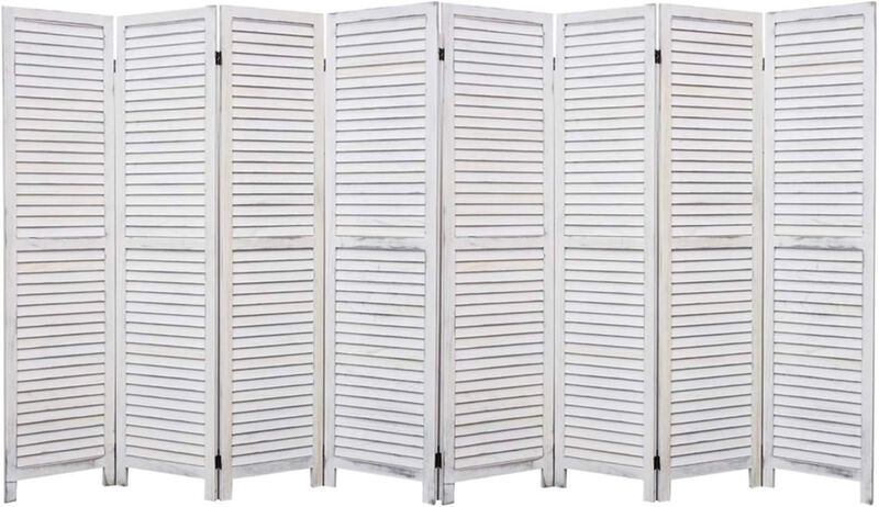 Legacy Decor 8 Panel Room Divider Full Length Wood Shutters Louver White