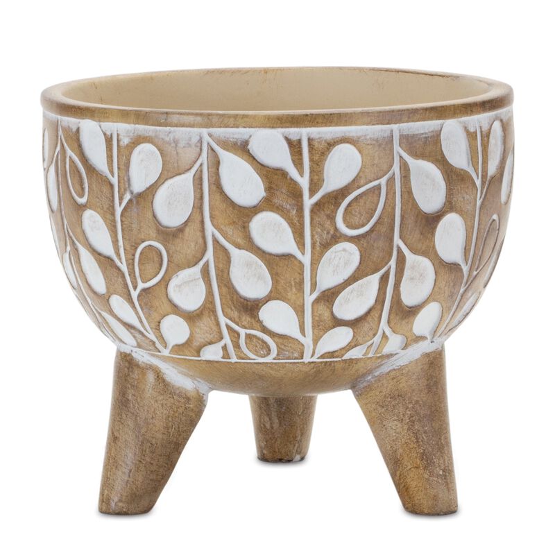 Leaf Print Planter With Legs (Set of 2) – Elegant and Contemporary Plant Pots with Legs for Home