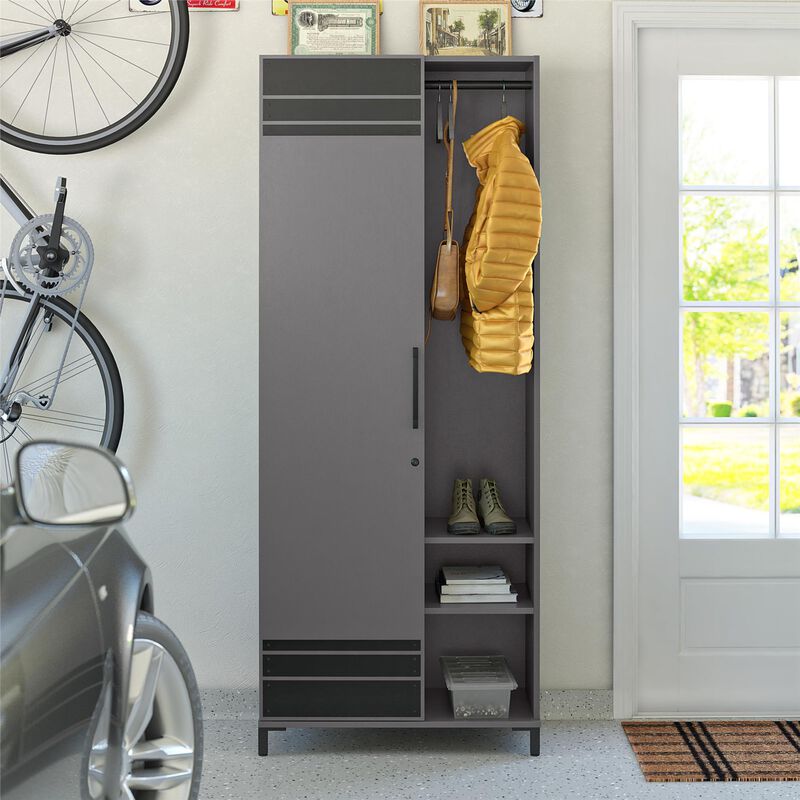 Shelby Tall Garage Storage Cabinet with 1 Door and Hang Rod, Graphite Gray