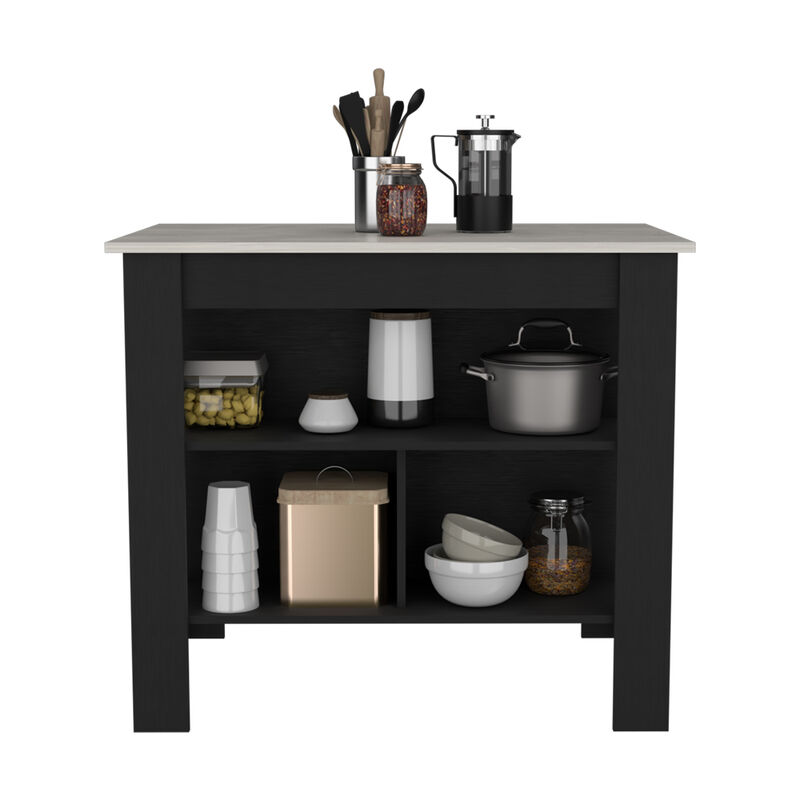 Kitchen Island Dozza, Kitchen, Black / Ibiza Marble Color Finish