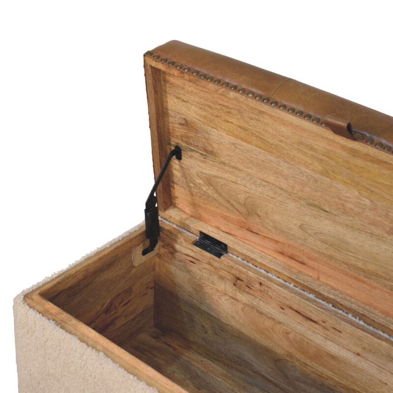 Artisan Furniture Solid Wood Boucle Lid- up Storage Ottoman