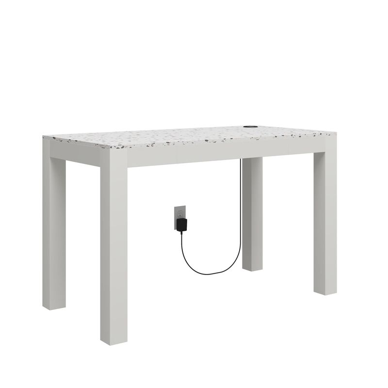 CosmoLiving by Cosmopolitan Astor Desk w/ Wireless Charger, White with Terrazzo Top