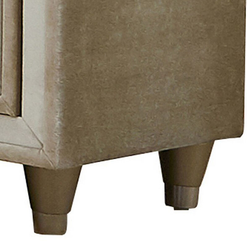 Matt 30 Inch Modern Nightstand, 3 Drawers, Velvet Tufted, Ivory Light Brown-Benzara