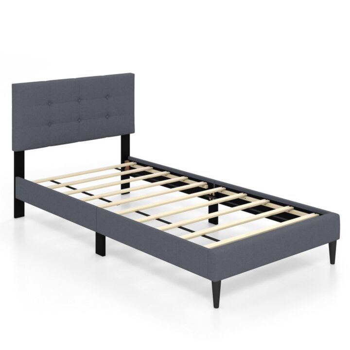 Hivvago Twin Size Upholstered Platform Bed with Button Tufted Headboard