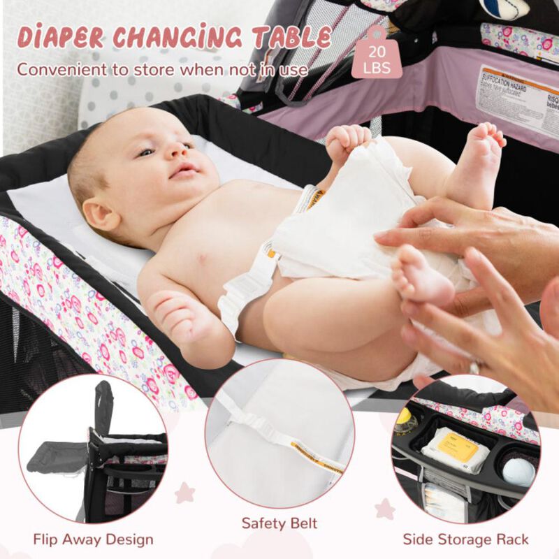Hivvago 4 in 1 Portable Pack and Play Baby Nursery Center with Bassinet
