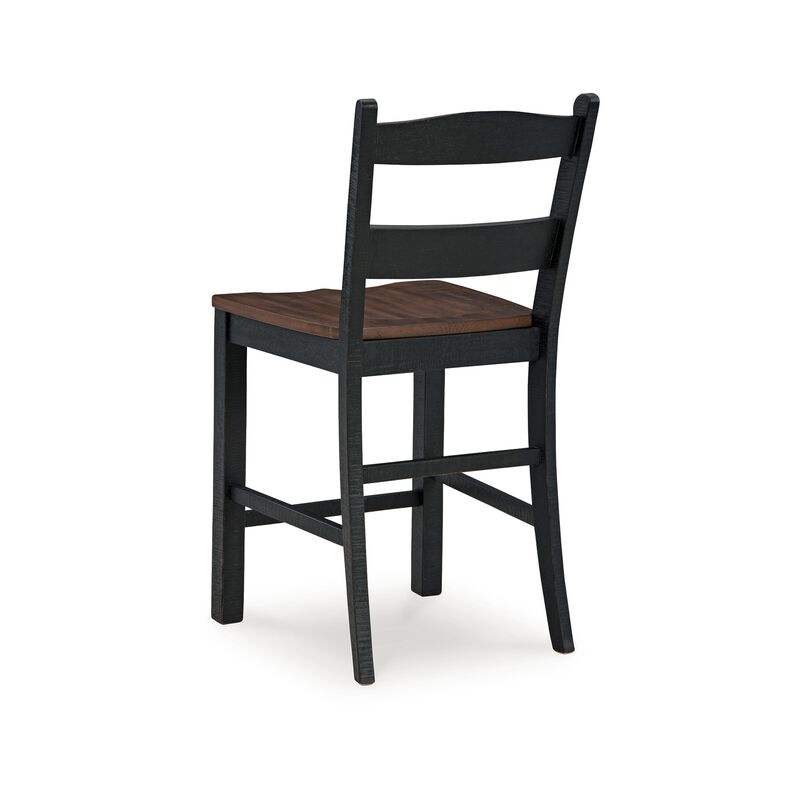 Becy Counter Height Chair Set of 2, 24 Inch, Black and Brown Wood - Benzara