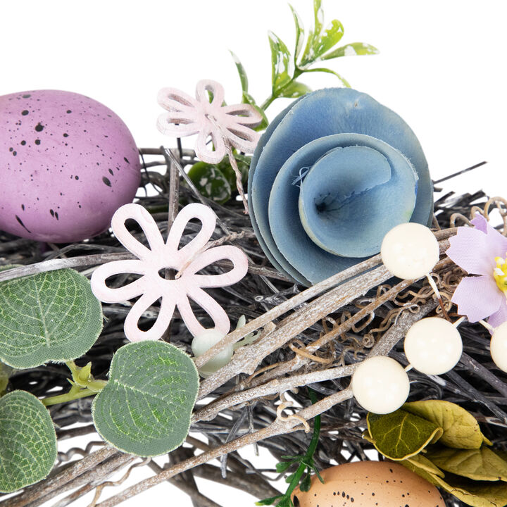 Speckled Eggs and Flowers Easter Wreath - 13"