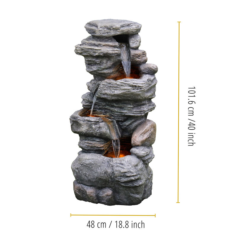 Teamson Home Indoor/Outdoor 4-Tier Stone-Look Waterfall Fountain with LED Lights