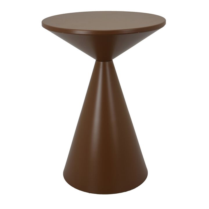 Jammy Plant Stand Table, Round 16 Inch Top, Brown Metal Cone Base - Benzara