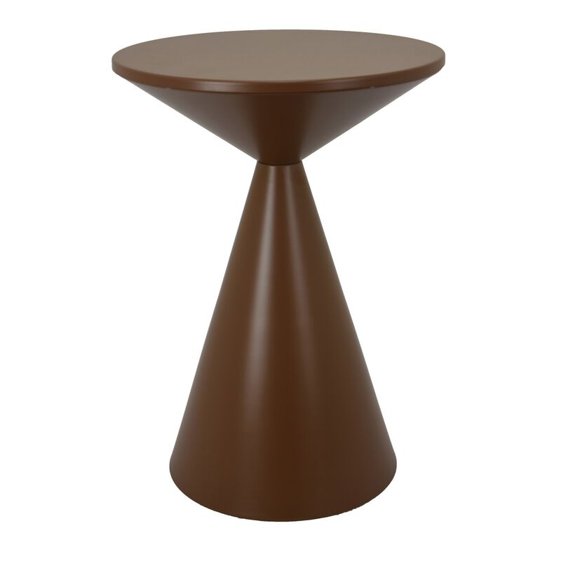 Jammy Plant Stand Table, Round 16 Inch Top, Brown Metal Cone Base - Benzara