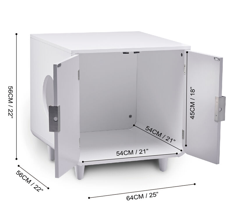 Teamson Pets Dyad Mid Century Wooden Cat Litter Box Cabinet and Side Table, Alpine White