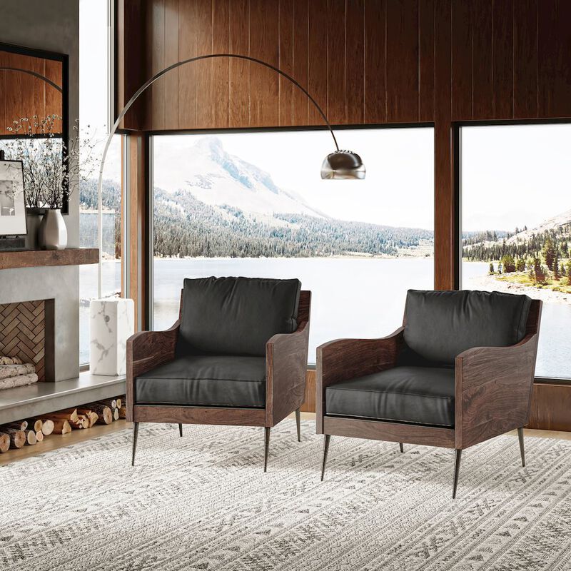 Jofran Karma Genuine Leather Solid Wood Rustic Accent Chair