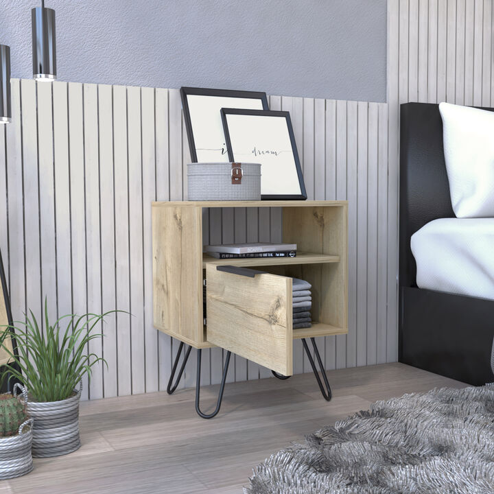 Streamdale Augusta Nightstand, Single Door Cabinet, Hairpin Legs - Light Oak