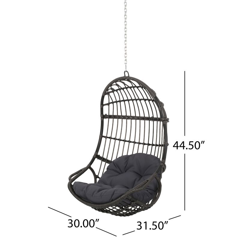 Fam Outdoor Hanging Lounge Chair Swing, Teardrop Design Gray Rattan - Benzara