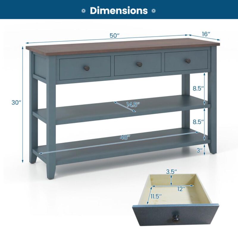 Hivvago 50 Inch Entryway Table Narrow Long Sofa Table with Drawers and Shelves