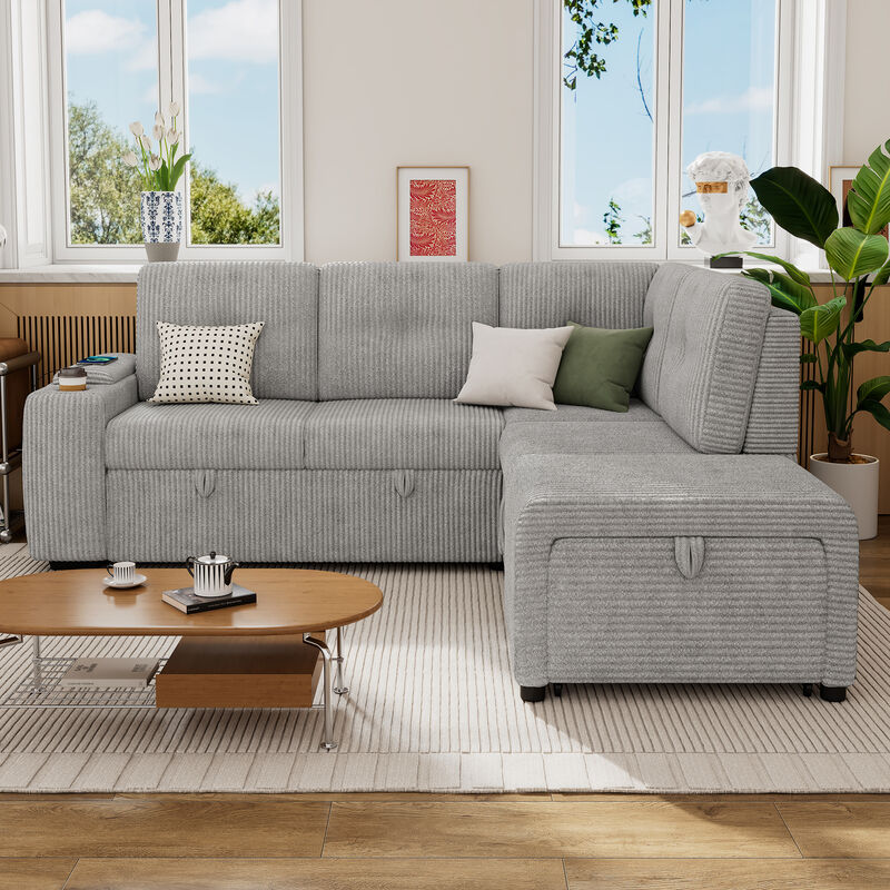 Merax L-shaped Sofa with Movable Ottoman and Stool