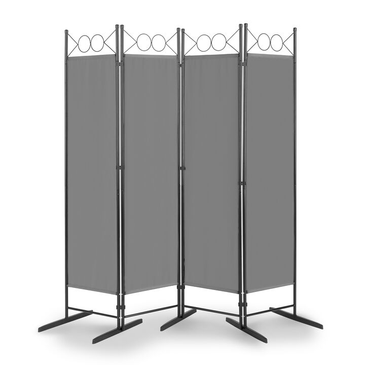 4-Panel Foldable Screen Cloth Feet Frame with Decorative Shape for Privacy and Room Division