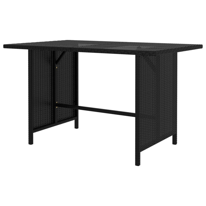 Outdoor Dining Table, Rectangular 43 Inch, Black Rattan, Steel Frame - Benzara