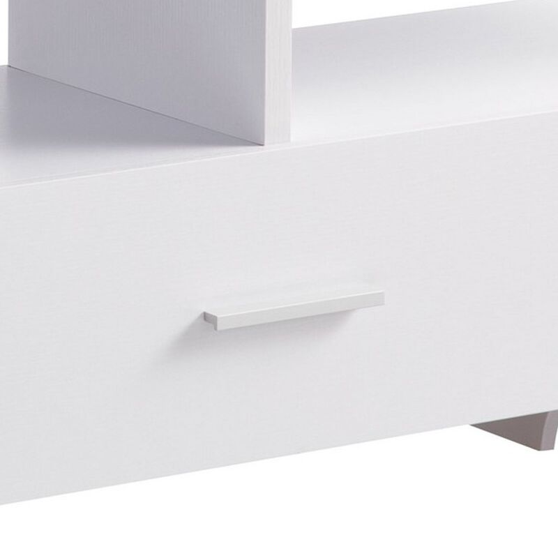 Ayan 60 Inch TV Entertainment Console, 3 Shelves and 1 Drawer, Crisp White-Benzara