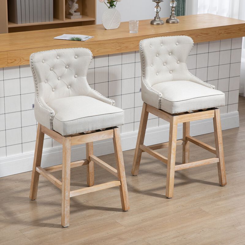 Cream Bar Seating: Set of 4 Upholstered 180° Swivel Stools