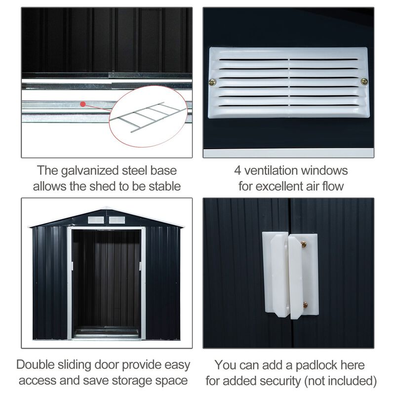 Dark Gray Outdoor Organizer: 7'x4' Metal Garden Shed with Ventilation