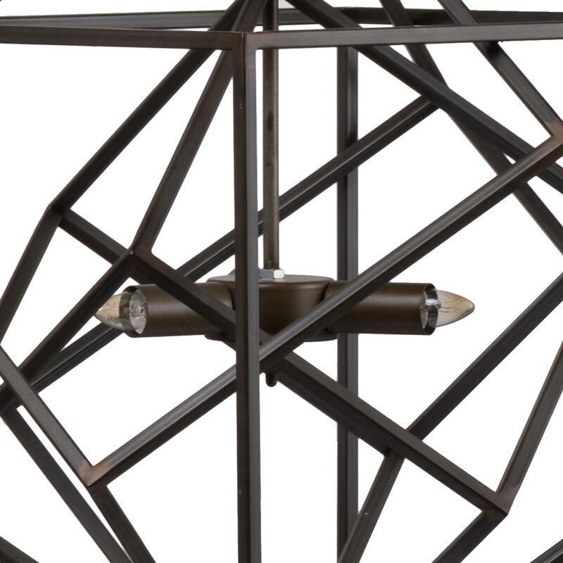 19 Inch 2 Light Chandelier, Geometric Pattern, Iron Frame, Retro, Black-Benzara